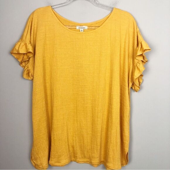 MAX STUDIO | NEW Honey Yellow Flutter Ruffle Short Sleeve Top Women’s Size 2X - Picture 1 of 6